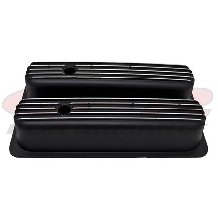 Hands On Aluminum 1987-97 Chevy 5.0 L 5.7 L Center Bolt Tall Valve Covers Polished Finned - Black HA3372976